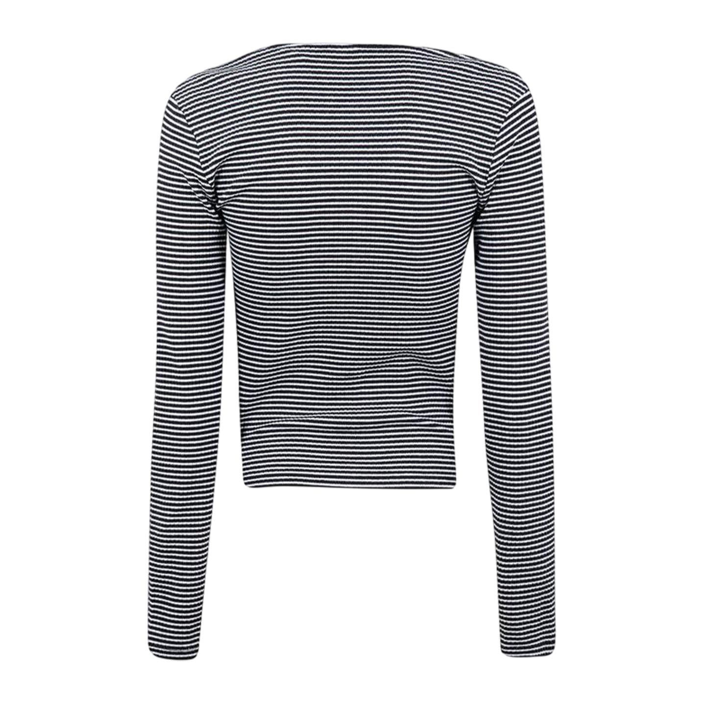 Vanilla-Black - Back - Levis Womens-Ladies Pinstripe Ribbed V Neck Long-Sleeved Top