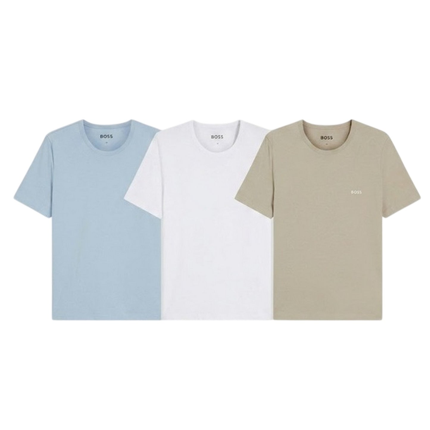 White-Blue-Brown - Side - Boss Mens Embroidered Logo T-Shirt (Pack of 3)