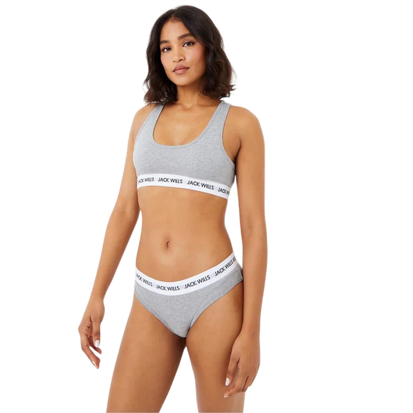 Grey Marl - Side - Jack Wills Womens-Ladies Dibsdall Cotton Jersey Bralette (Pack of 2)