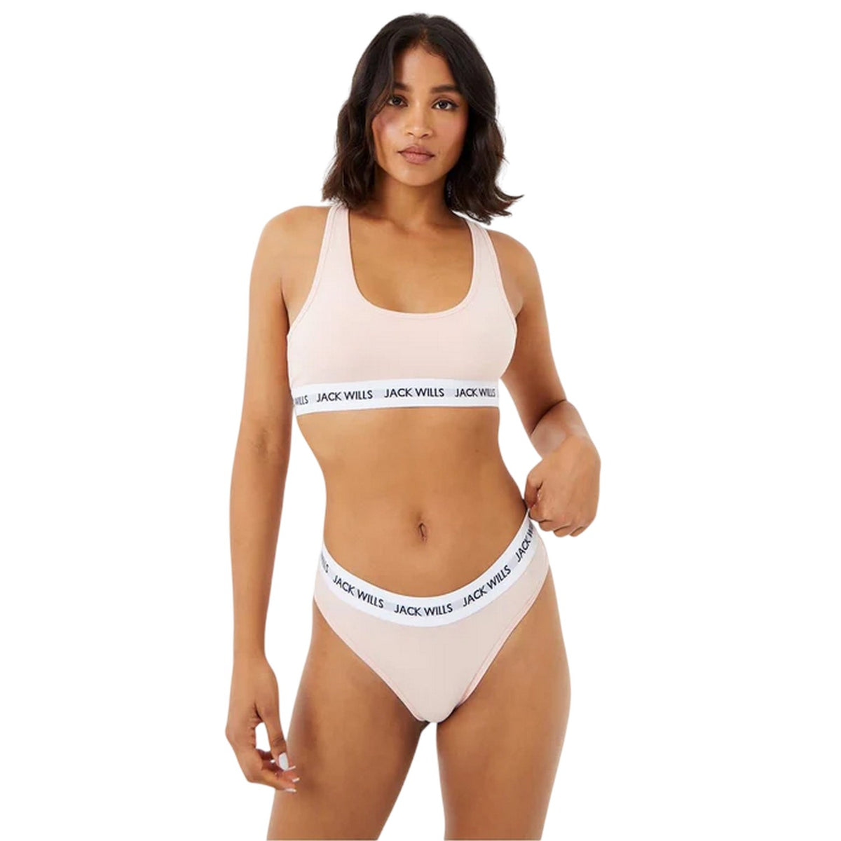 Pink-Navy - Side - Jack Wills Womens-Ladies Dibsdall Cotton Jersey Bralette (Pack of 2)
