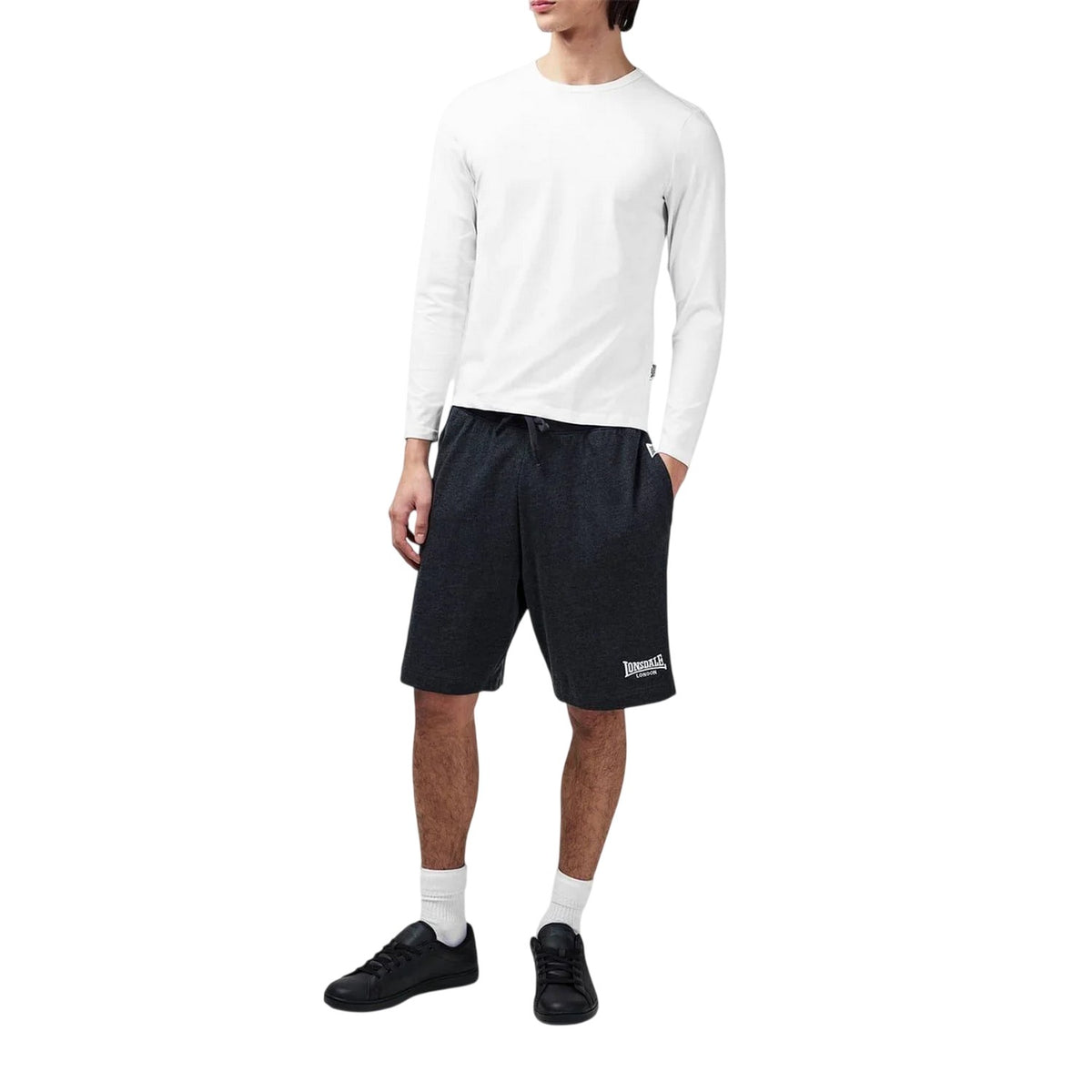 Charcoal Marl Marl - Pack Shot - Lonsdale Mens Jersey Lounge Shorts