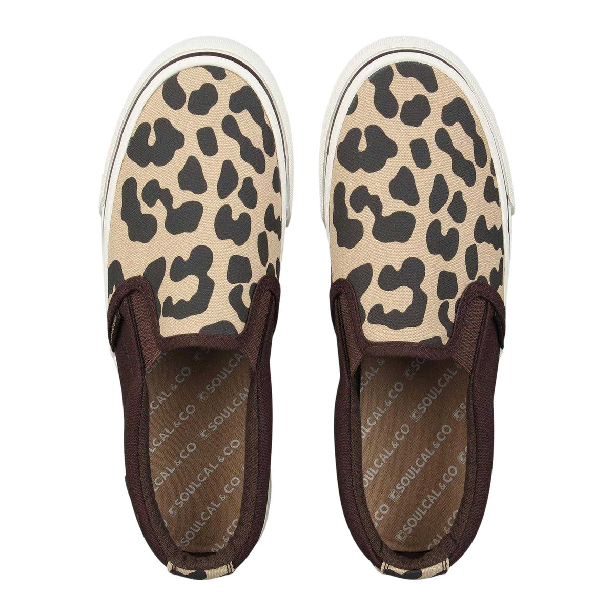 Brown - Side - SoulCal Womens-Ladies Leopard Print Canvas Slip-on Trainers