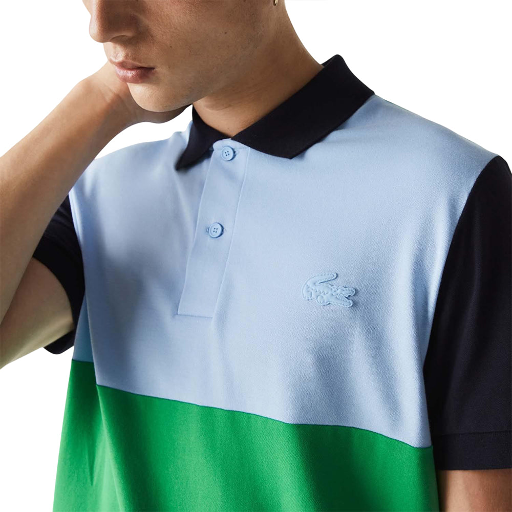 Green-Black-Blue - Lifestyle - Lacoste Mens Colour Block Pique Regular Polo Shirt