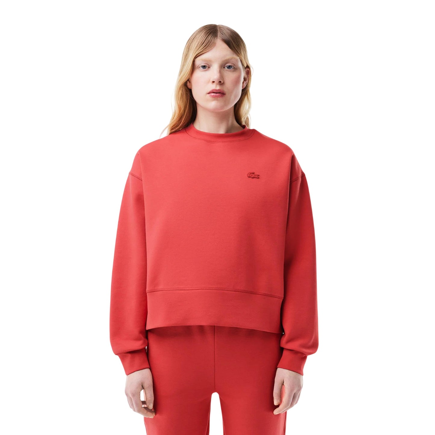 Red - Lifestyle - Lacoste Womens-Ladies Embroidered Logo Cotton Blend Oversized Sweatshirt