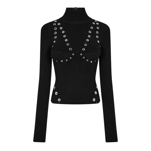 Black - Front - Off White Womens-Ladies Eyelets Mock Neck Top