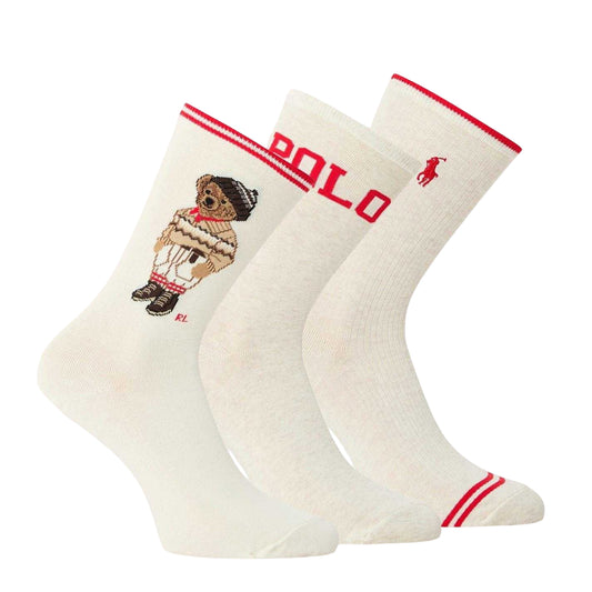 Multicoloured - Front - Ralph Lauren Womens-Ladies Polo Bear Crew Socks (Pack of 3)