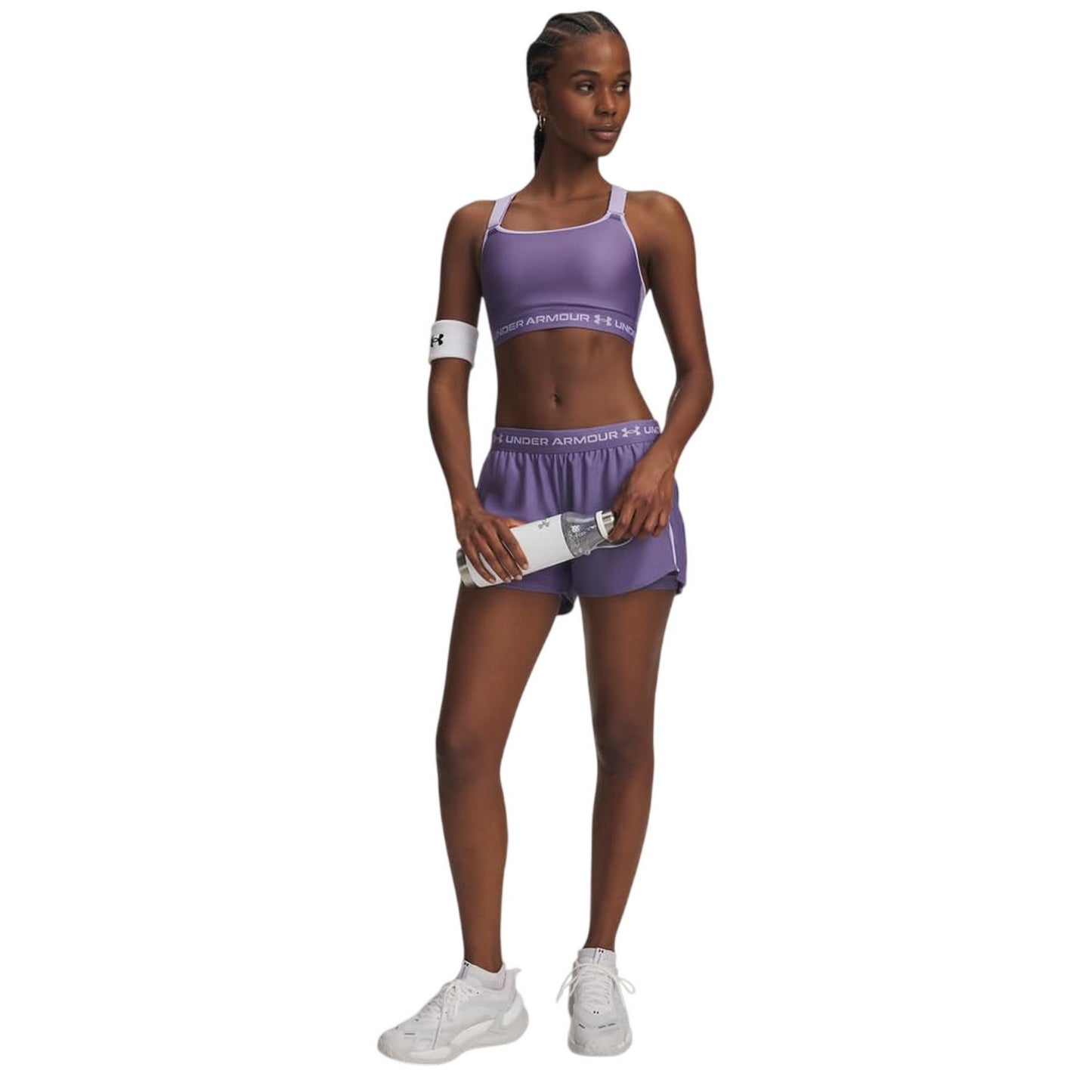 Purple - Side - Under Armour Womens-Ladies 2 in 1 Shorts