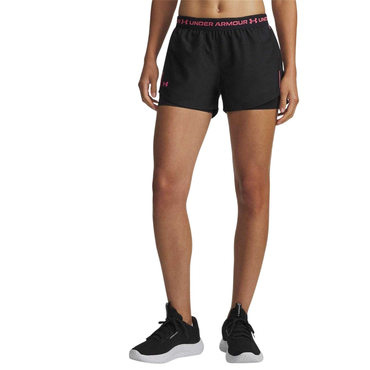 Black-Pink - Side - Under Armour Womens-Ladies 2 in 1 Shorts
