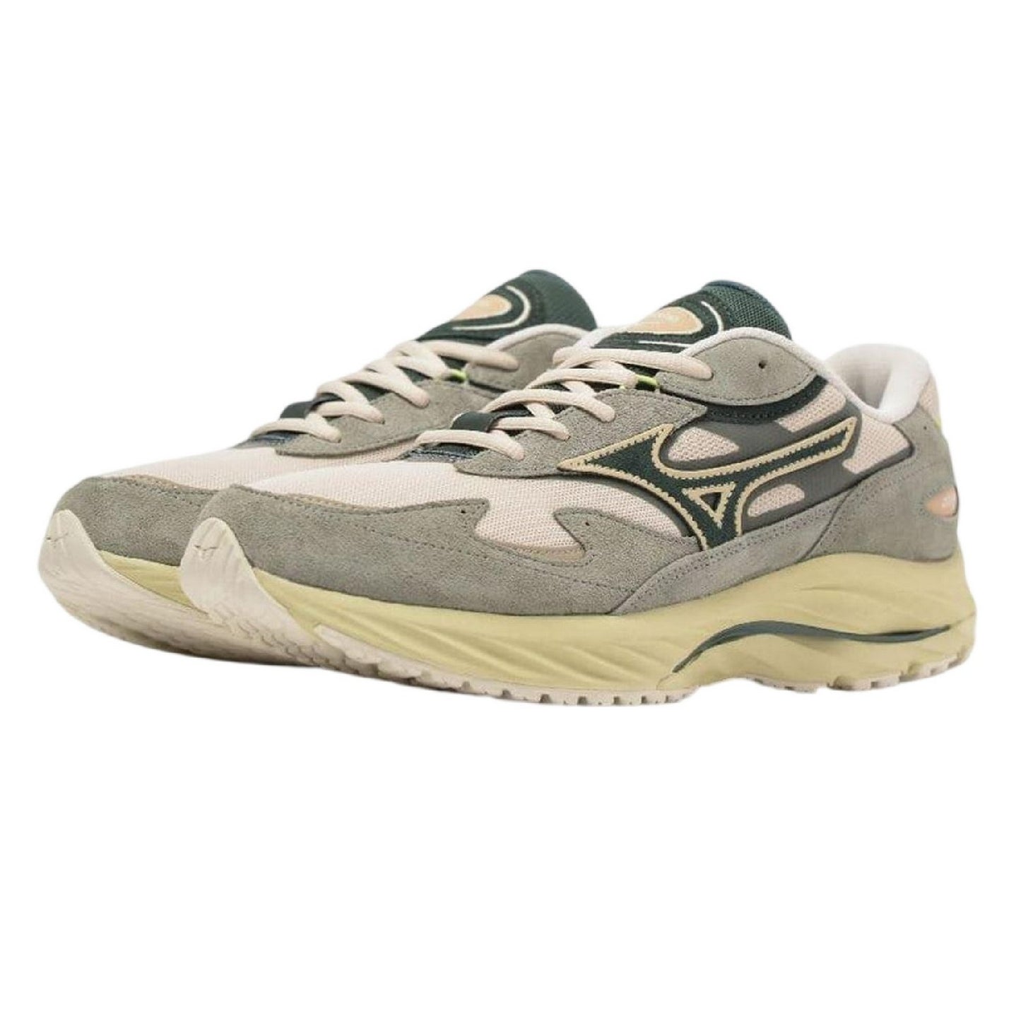 White-Green - Side - Mizuno Womens-Ladies Wave Rider Beta Sportstyle Suede Trainers
