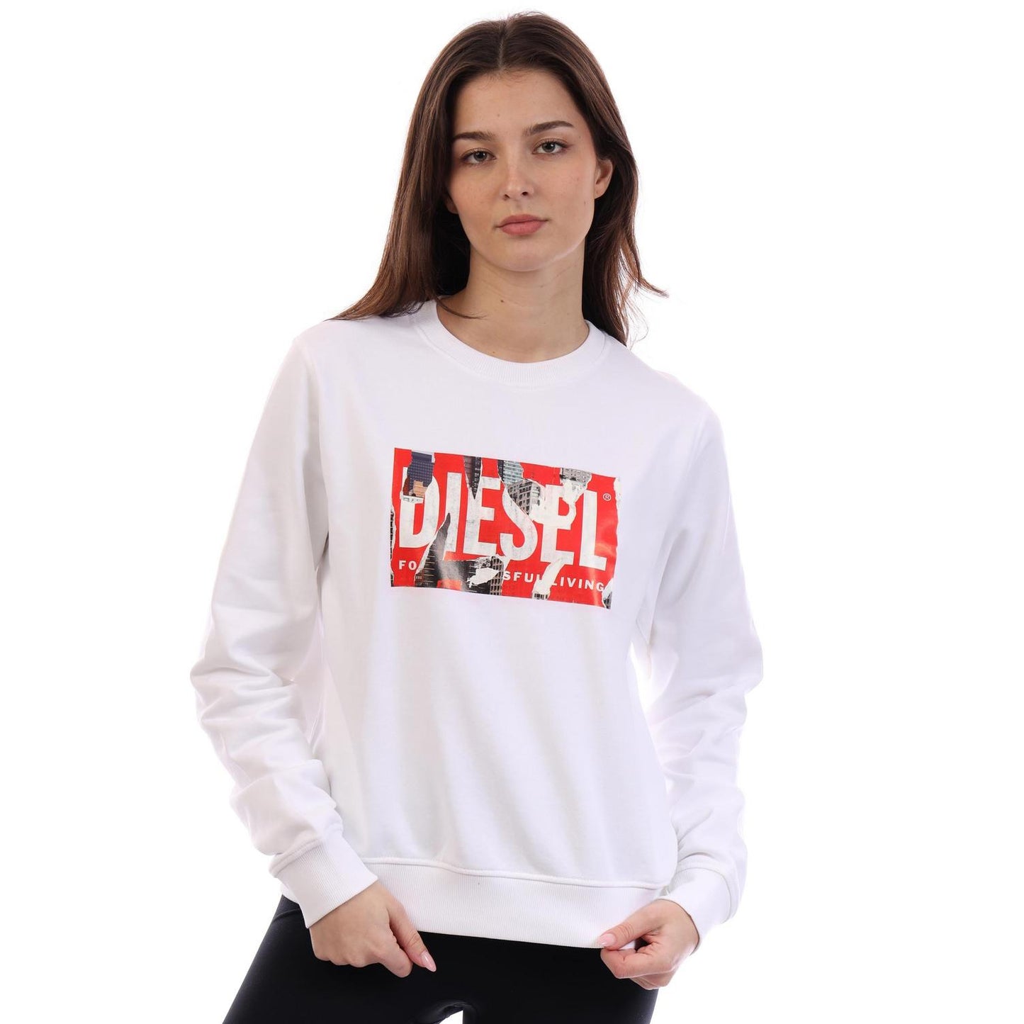 Bright White - Side - Diesel Womens-Ladies Block Logo Sweatshirt