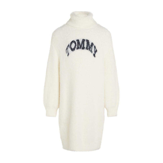 Ivory - Front - Tommy Hilfiger Girls Fluffy Turtle Neck Jumper Dress