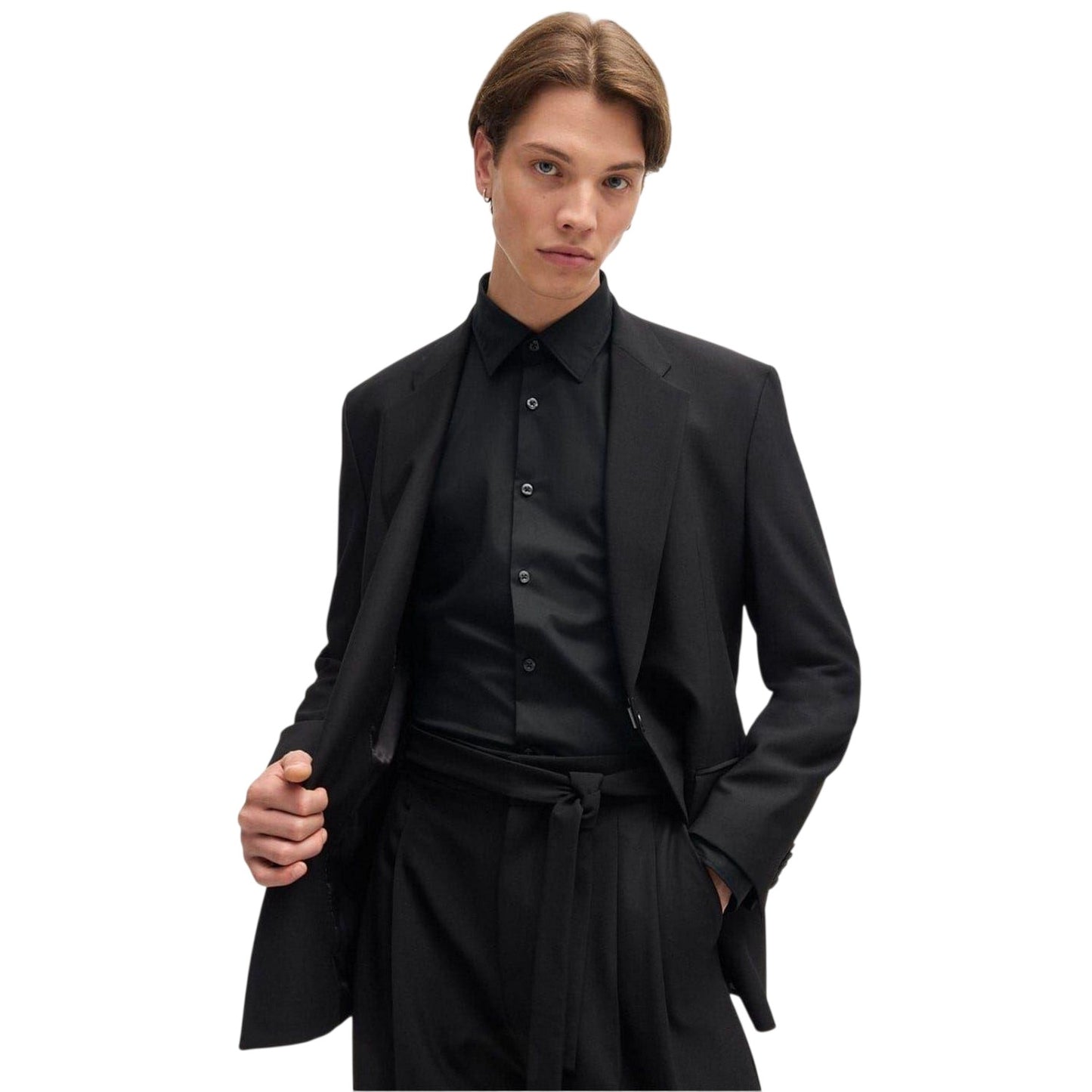 Black - Side - Hugo Mens Ermo Organic Cotton Shirt