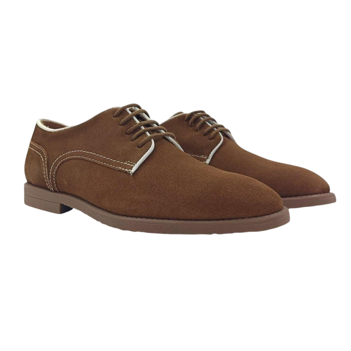 Dark Tan - Pack Shot - Firetrap Mens Arthur Suede Low Block Heel Derby Shoes