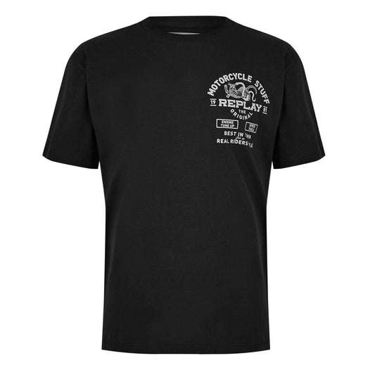 Black - Front - Replay Mens Genie Graphic Print Cotton Regular T-Shirt