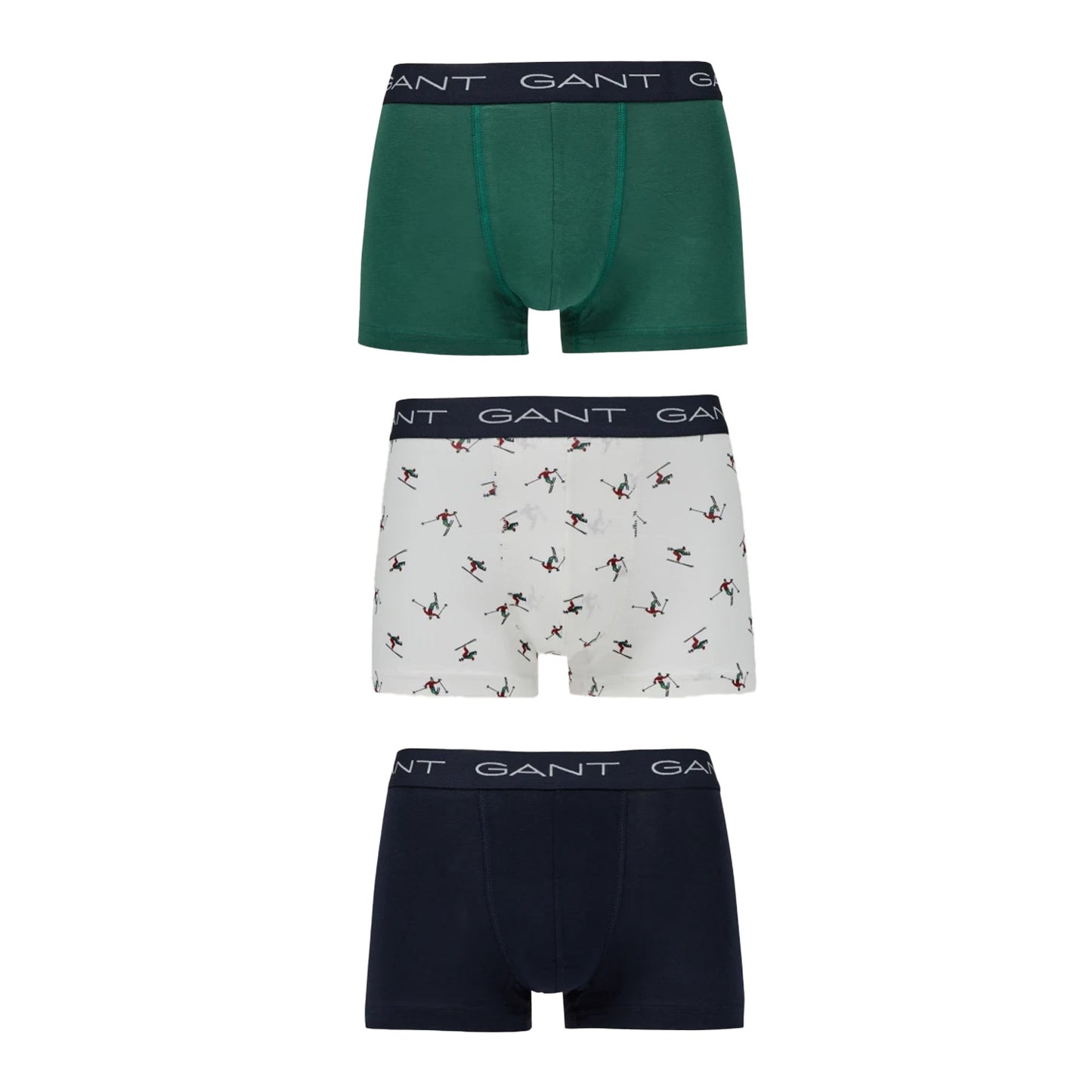 White-Green-Black - Back - Gant Mens Logo Boxer Shorts (Pack of 3)