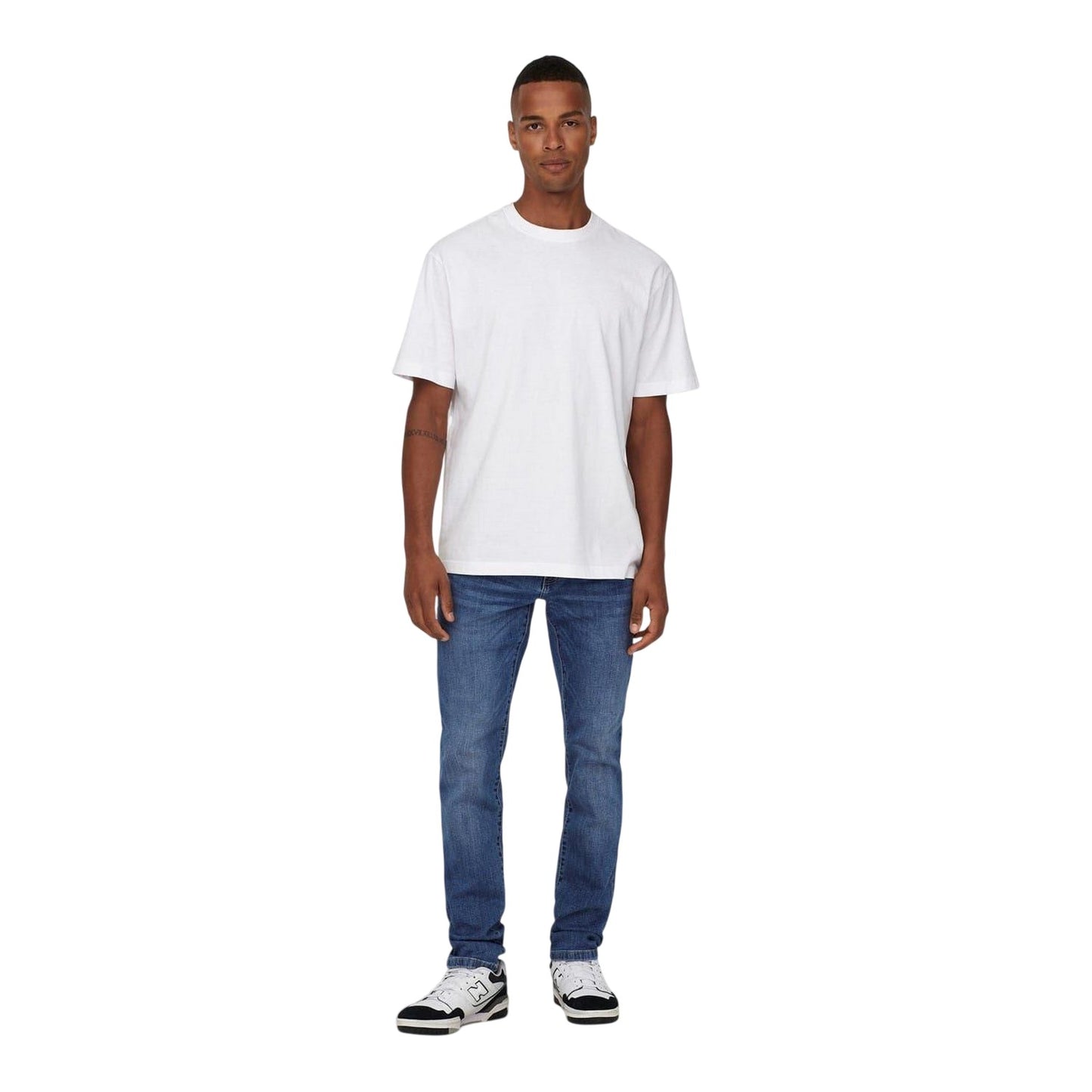 Mid Blue - Side - Only and Sons Mens Denim Tapered Jeans