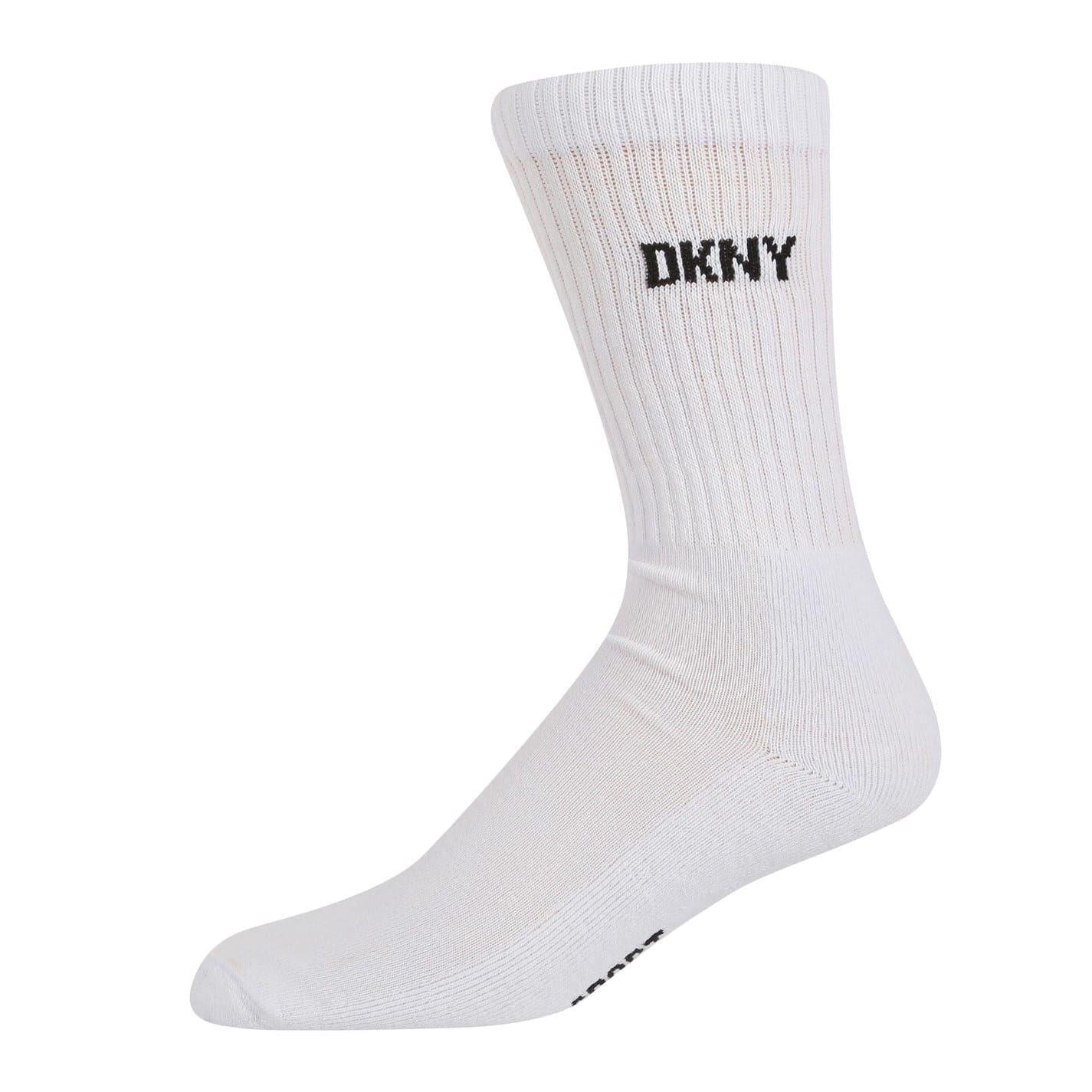 White - Side - DKNY Mens Ribbed Crew Socks