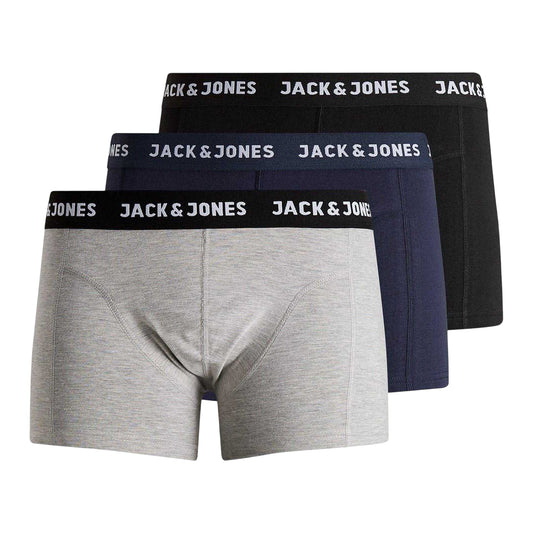 Black-Navy-Grey - Front - Jack And Jones Mens Anthony Boxer Shorts (Pack of 3)
