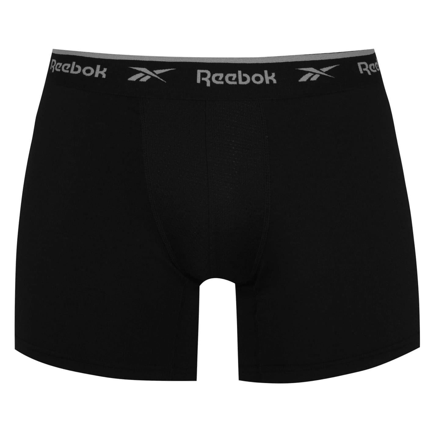 Black-White-Grey - Close up - Reebok Mens Logo Boxer Shorts (Pack of 3)