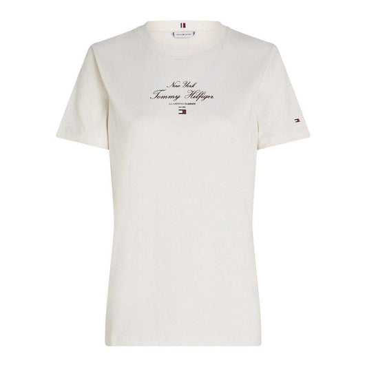 Ivory - Front - Tommy Hilfiger Womens-Ladies Script Cotton Regular T-Shirt