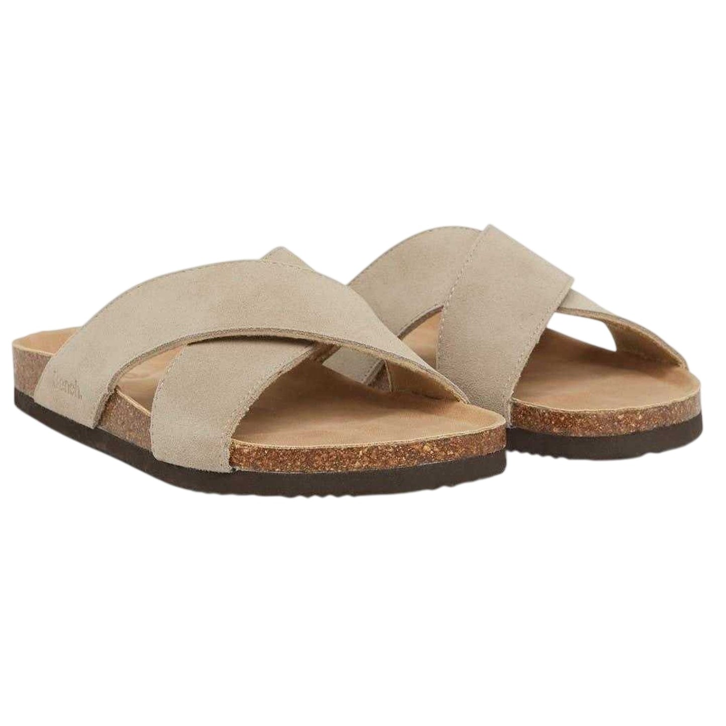Taupe - Lifestyle - Bench Unisex Adult Peel Open Suede Slides