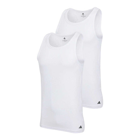 White - Front - Adidas Mens Scoop Neck Slim Tank Top (Pack of 2)