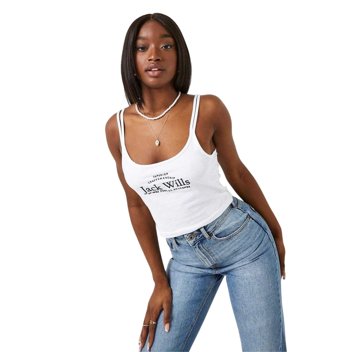 White - Side - Jack Wills Womens-Ladies Double Strap Vest Top