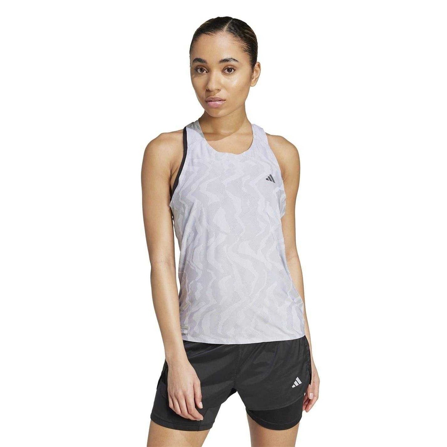 Silver Print - Side - Adidas Womens-Ladies Ultimate Geometric Pattern Breathable Sleeveless Tank Top