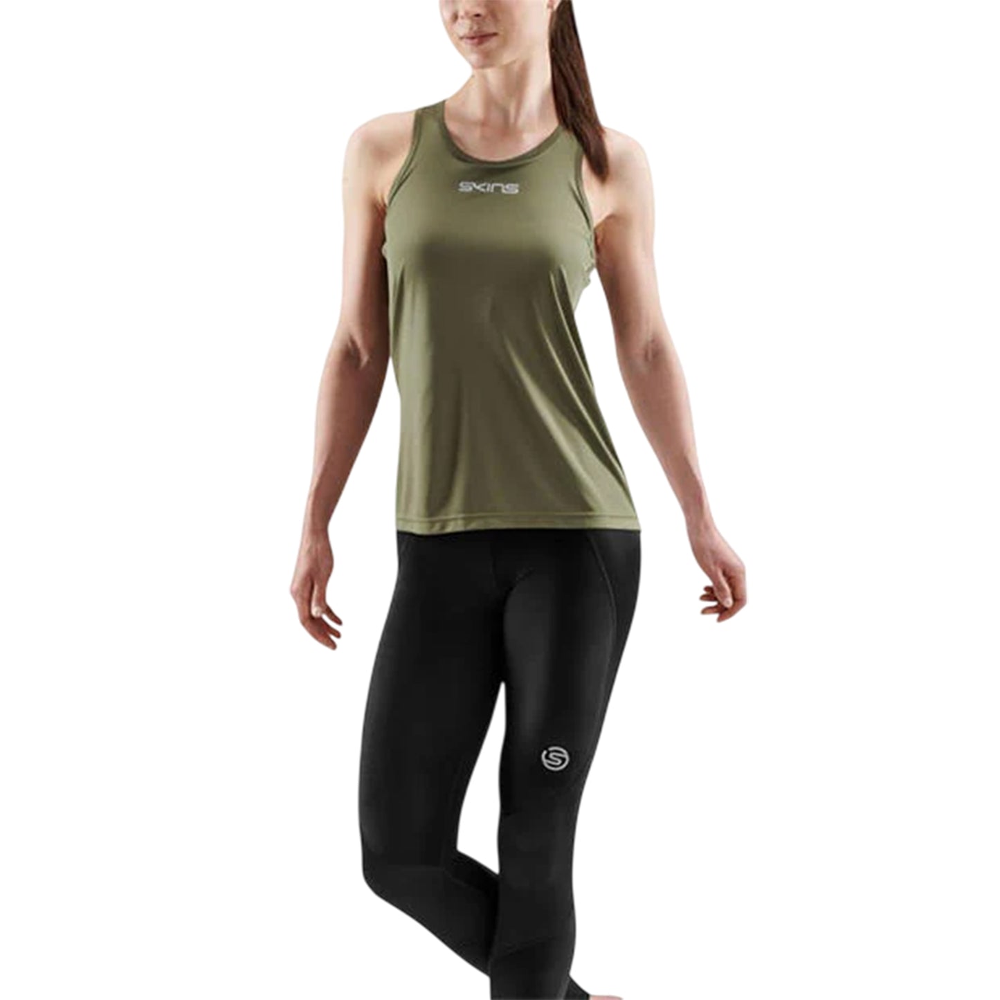 Khaki Green - Back - Skins Womens-Ladies Series-3 Regular Tank Top