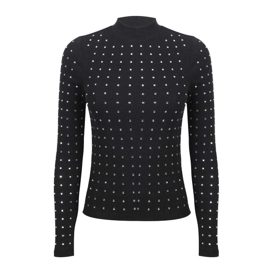 Black - Front - Biba Womens-Ladies Diamante Ribbed Track Top