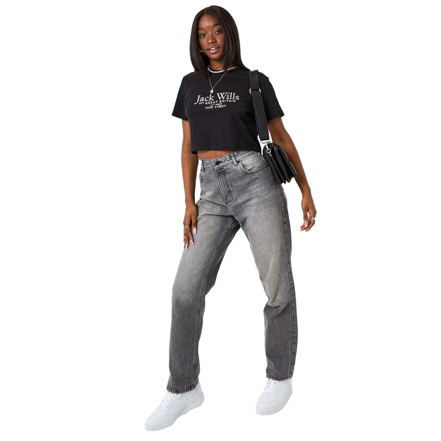 Black - Lifestyle - Jack Wills Womens-Ladies Eccleston Full Logo Crop T-Shirt
