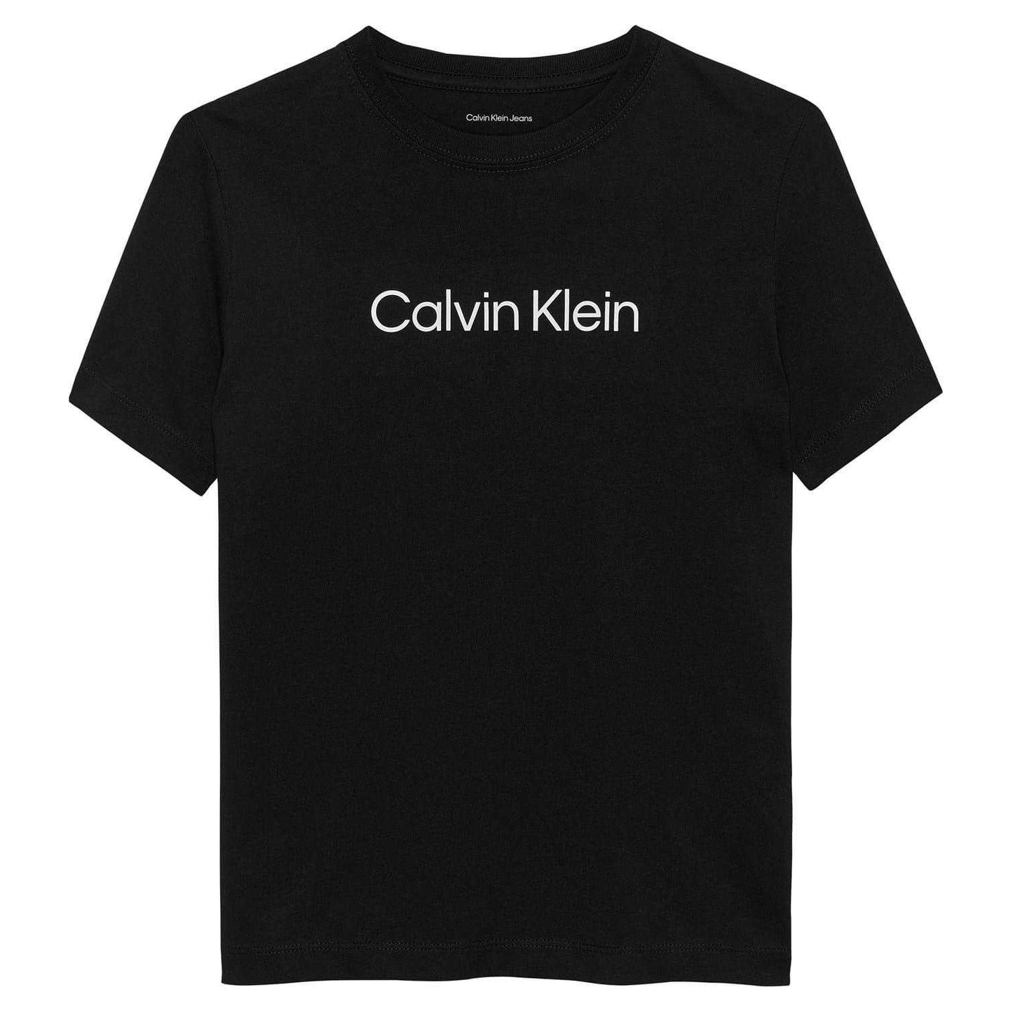 Black-White - Side - Calvin Klein Childrens-Kids Jeans Chest Logo T-Shirt (Pack of 2)