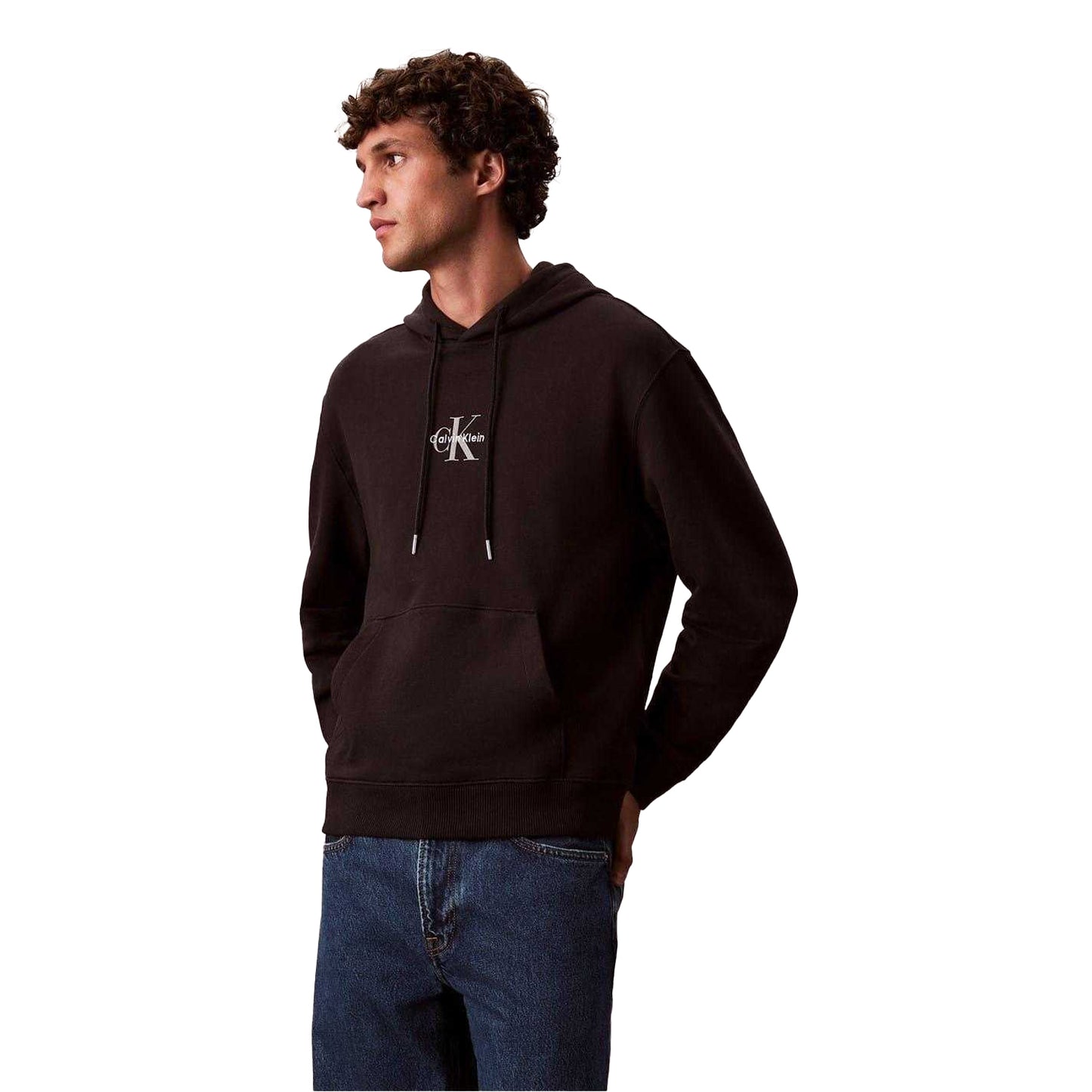 Black - Pack Shot - Calvin Klein Mens Monogram Long-Sleeved Hoodie