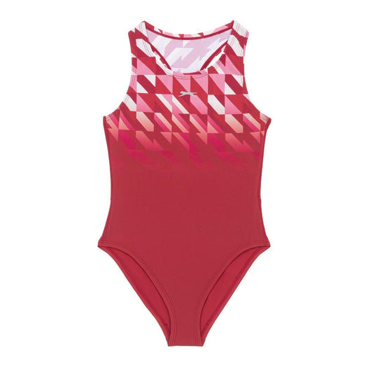 Pink - Front - Slazenger Girls Challenge Tech Geometric Pattern One Piece Swimsuit