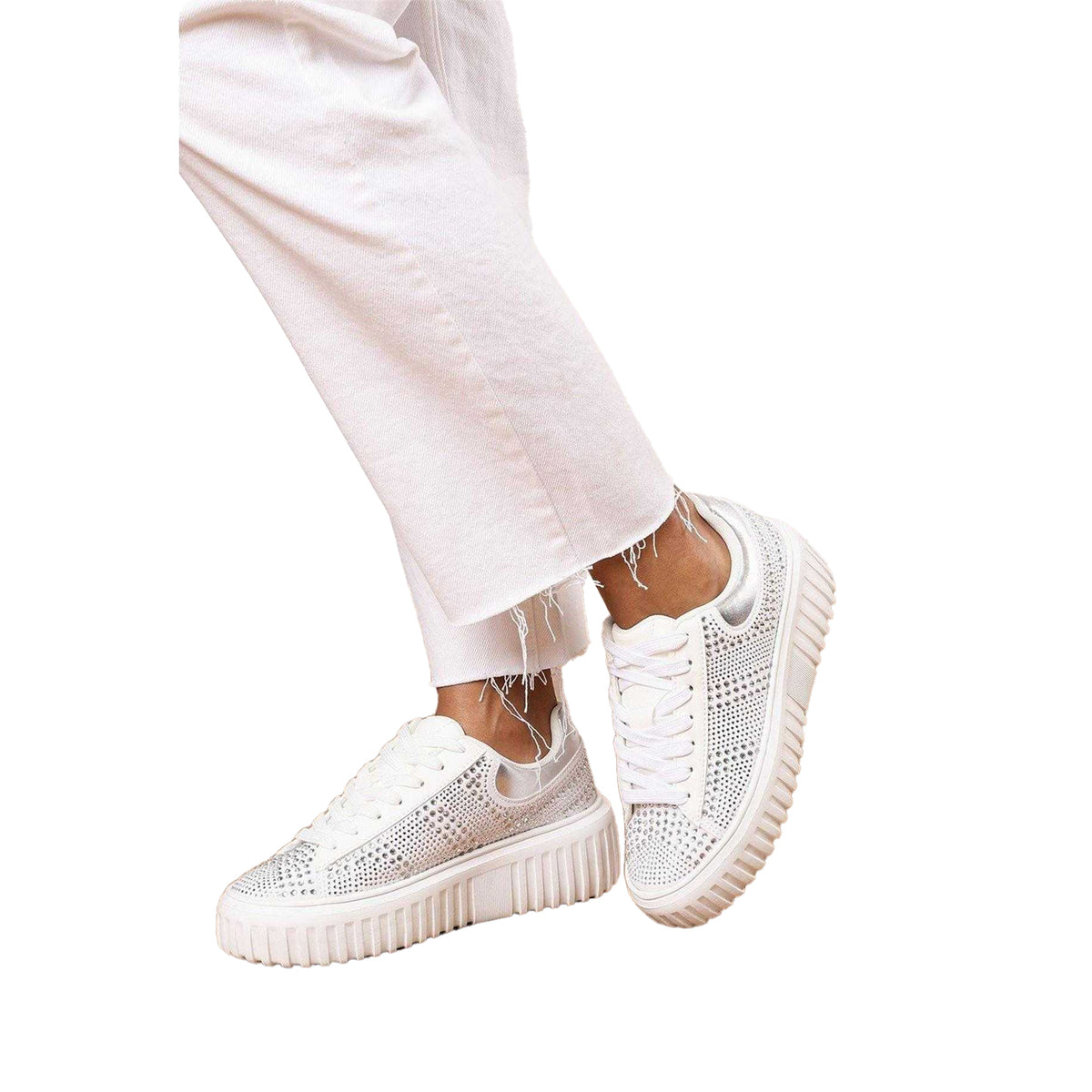 White - Pack Shot - Where´s That From Womens-Ladies Diamante Diamante Trainers