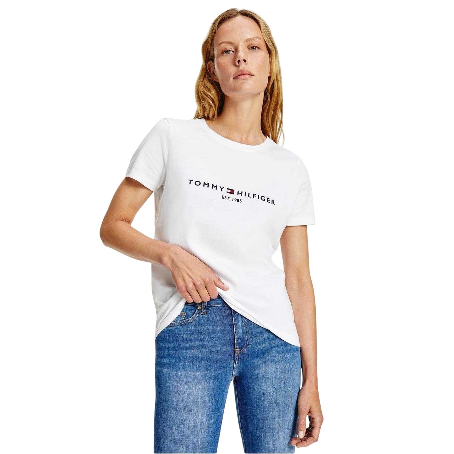 White - Side - Tommy Hilfiger Womens-Ladies Essential Logo T-Shirt