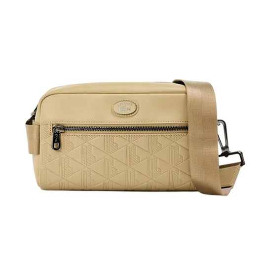 Beige - Front - Lacoste Geometric Pattern Leather Crossbody Bag