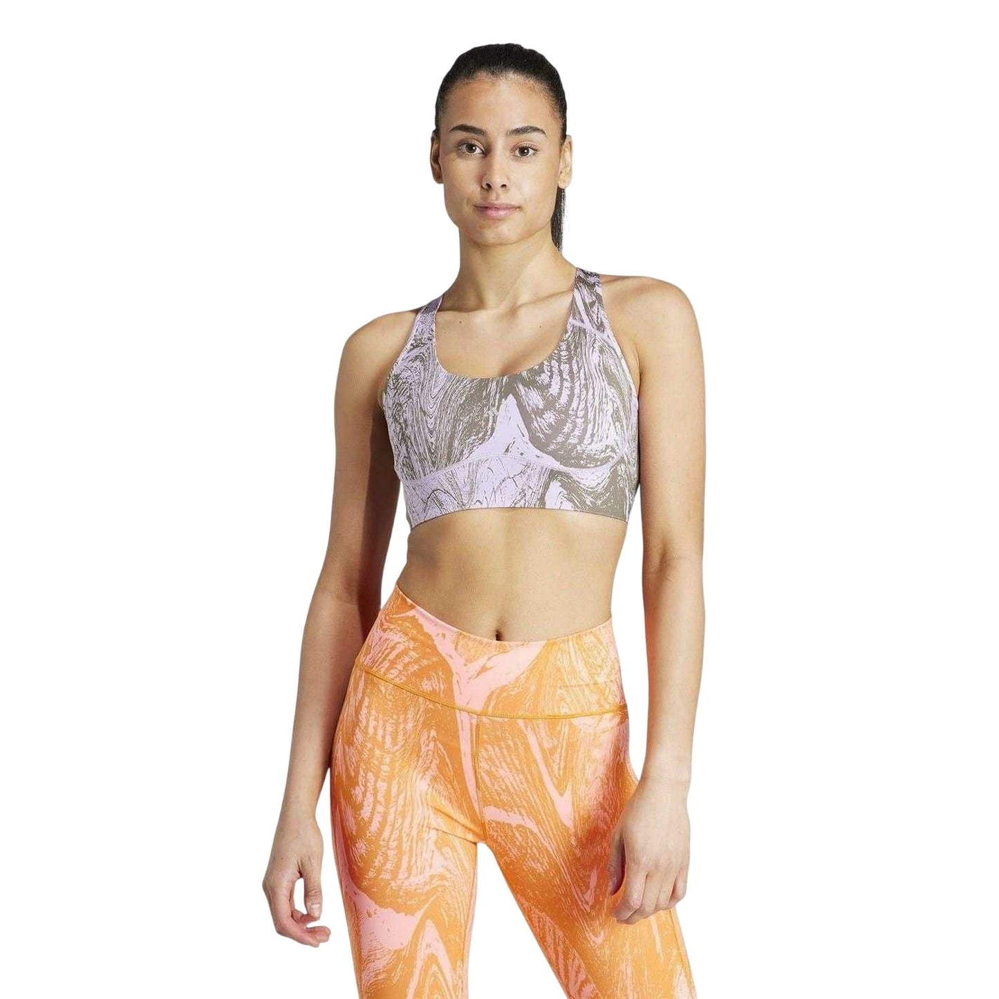 Purple-Olive - Pack Shot - Adidas Womens-Ladies Scoop Neck Regular Workout Sports Bra