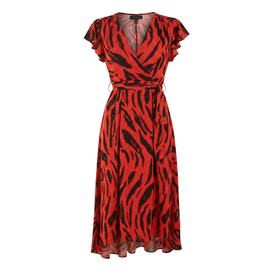 Orange - Front - AX Paris Womens-Ladies Tiger Print Polyester Wrap Dress