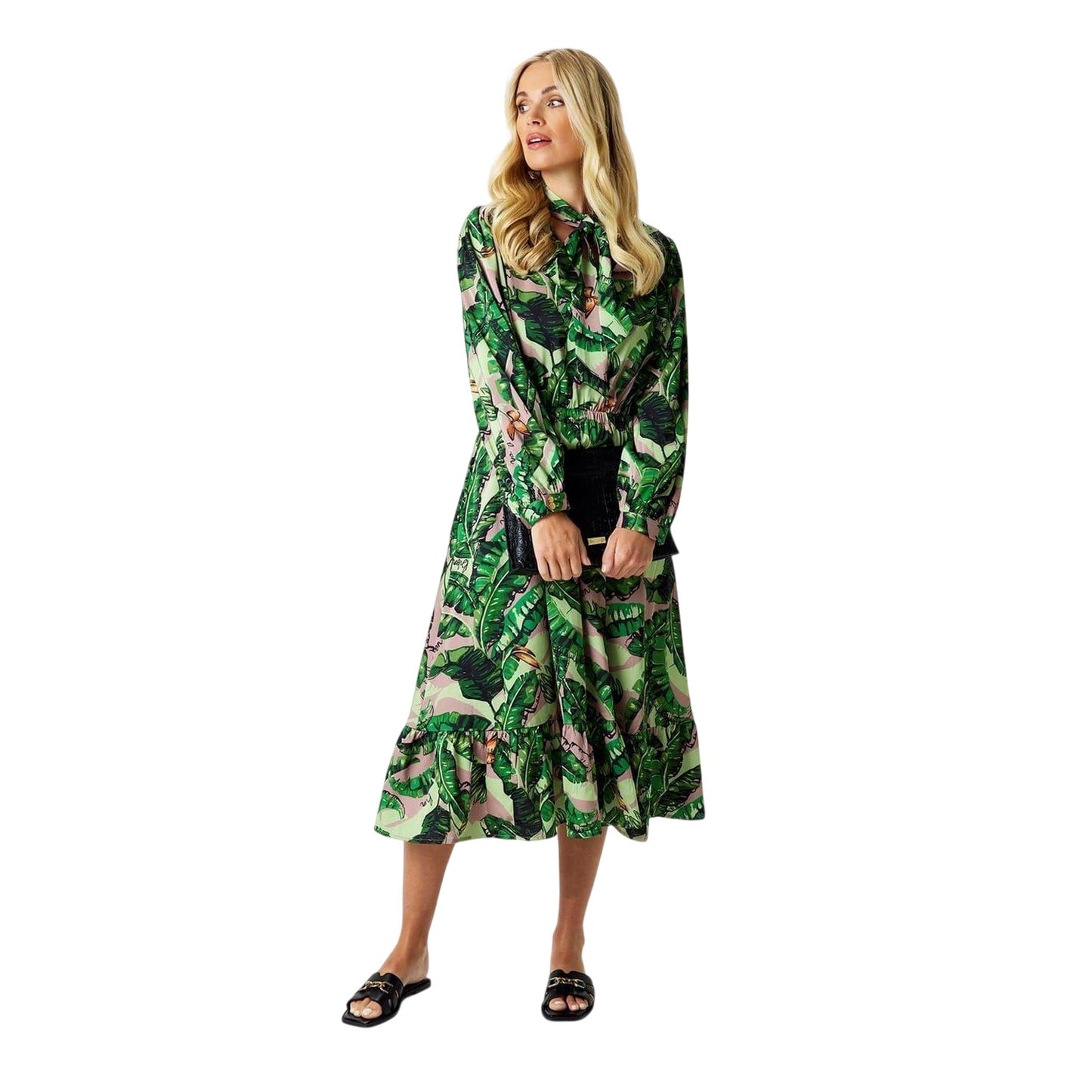 Green-Multicoloured - Pack Shot - Biba Womens-Ladies Banana Leaf Tiered Midi Dress