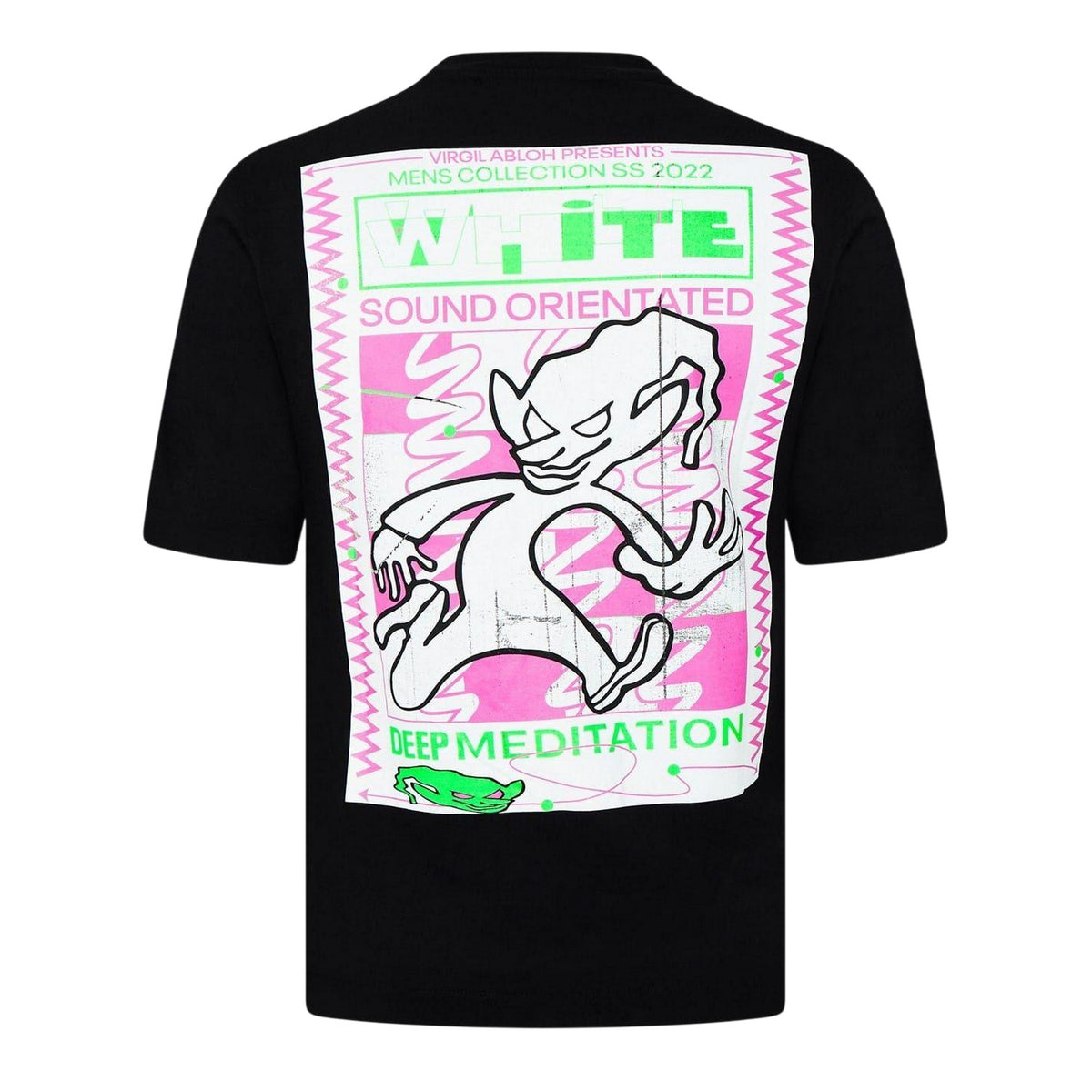 Black-Fluorescent Green - Back - Off White Mens Genie Crew Neck Regular T-Shirt