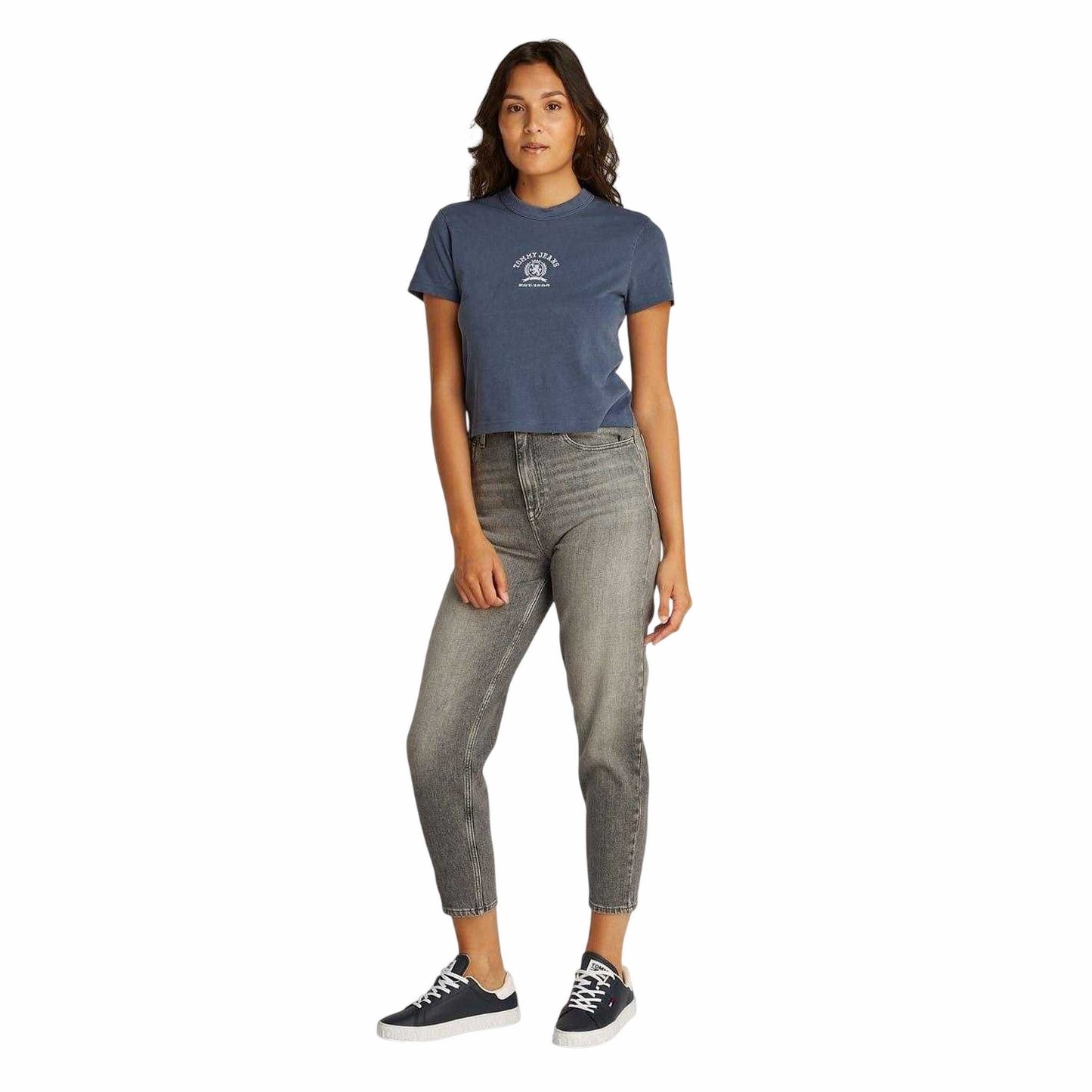 Dark Navy - Side - Tommy Jeans Womens-Ladies Varsity Logo Regular Crop Top