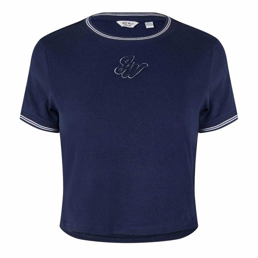 Navy-White - Front - Jack Wills Womens-Ladies Slim Crop Top