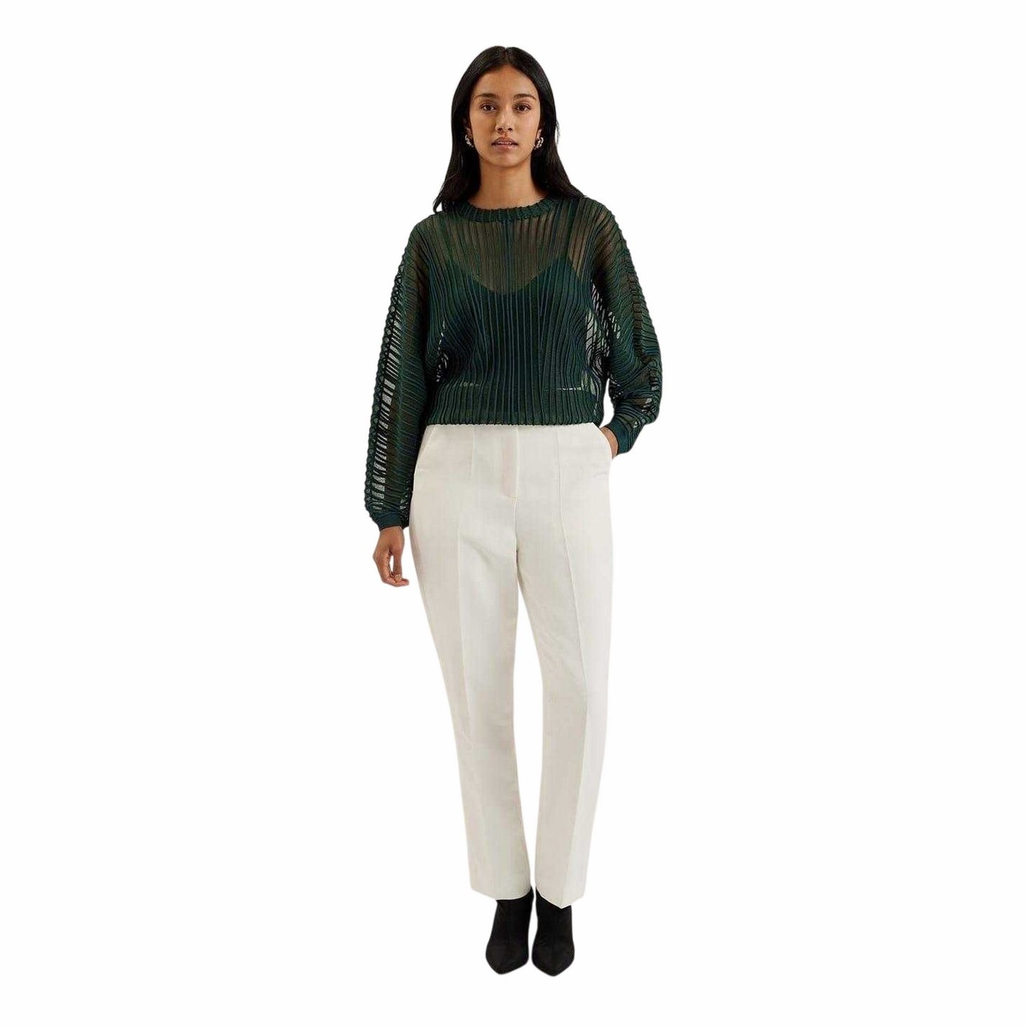 Dark Green - Side - Ted Baker Womens-Ladies Striped Knitted Top
