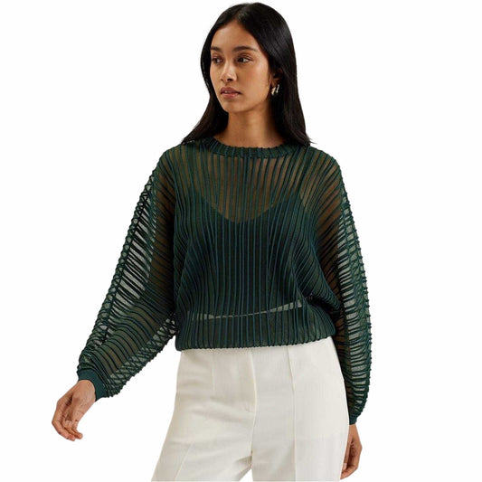 Dark Green - Front - Ted Baker Womens-Ladies Striped Knitted Top