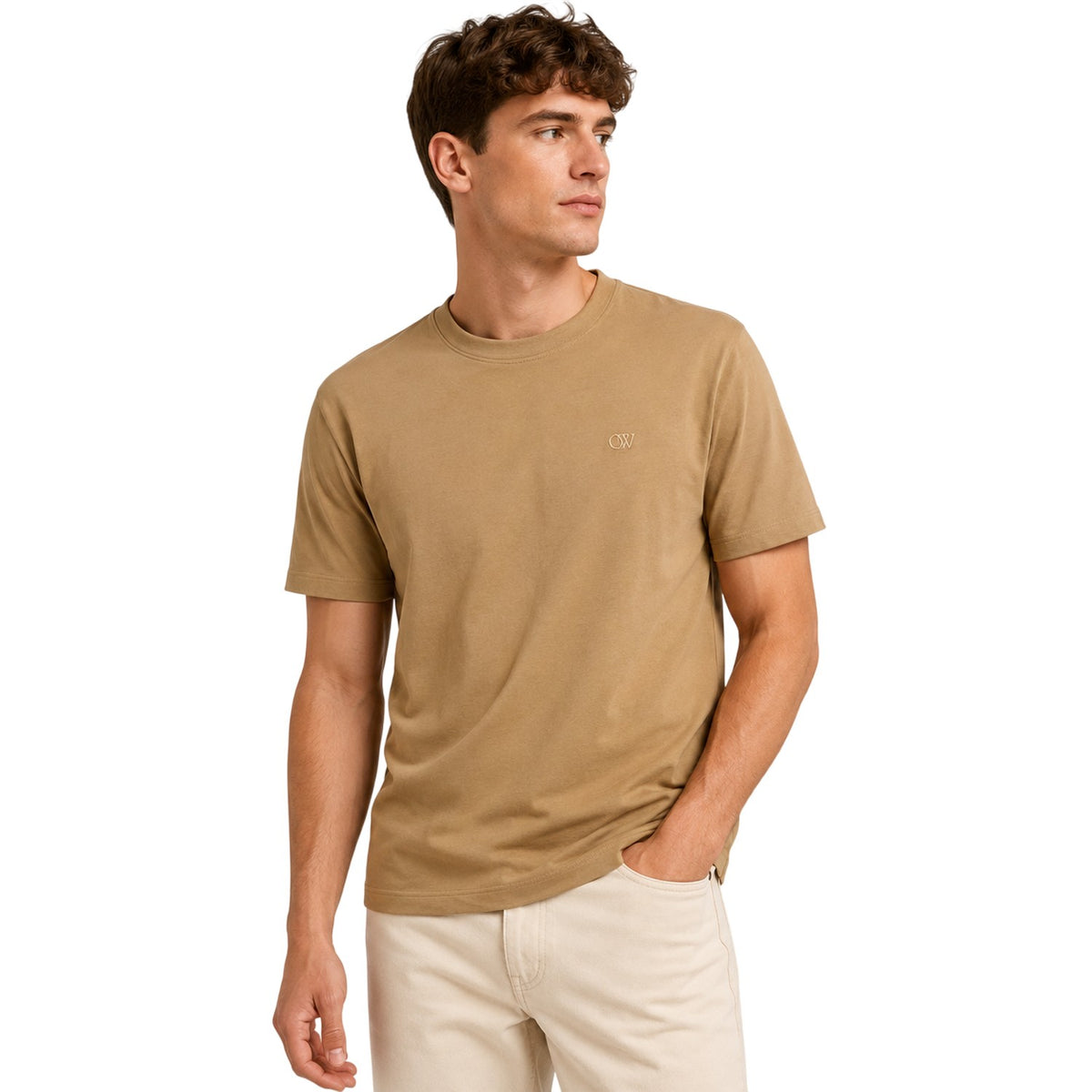Beige - Back - Off-White Mens Logo Cotton Slim T-Shirt
