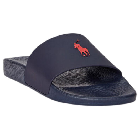 Royal Blue-White - Front - Ralph Lauren Mens Polo Moulded Footbed Pool Slides