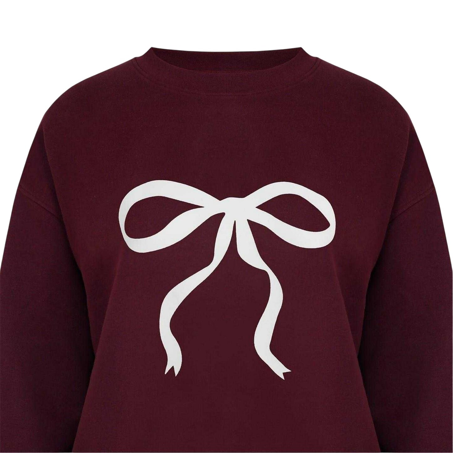 Burgundy - Side - Miso Womens-Ladies Bow Ribbed Collar Sweatshirt