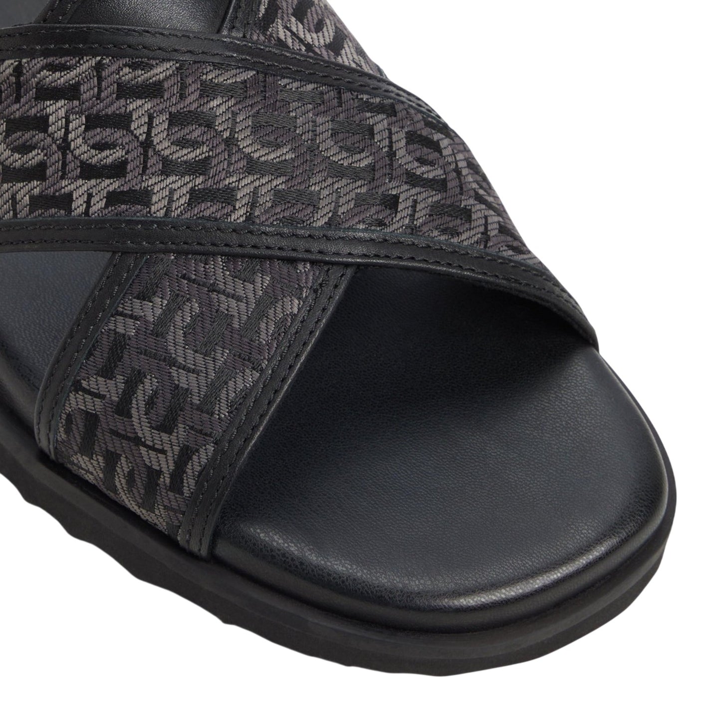 Black - Close up - Where´s That From Womens-Ladies Floral Pattern Raffia Flat Slides