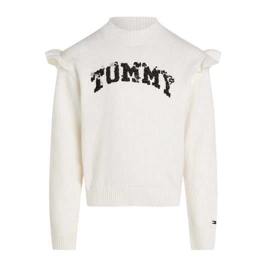 Ivory - Front - Tommy Hilfiger Girls Logo Knitted Jumper